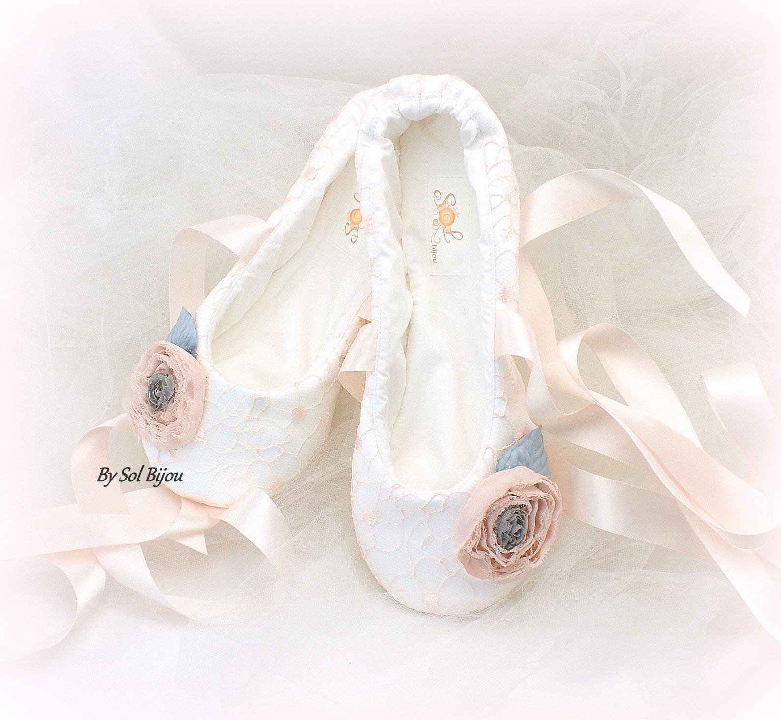 wedding ballet shoes blush ivory and blue wedding slippers with flowers custom ballet shoes ivory wedding flats shoes