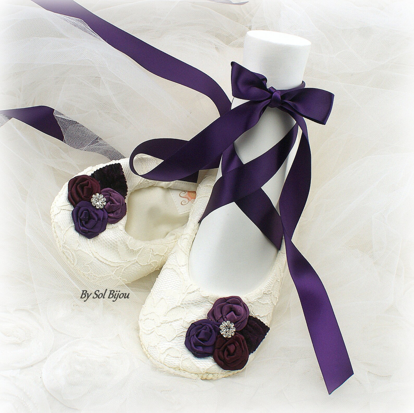 bridal ballet slippers in purple plum and ivory wide foot ballet shoes any size