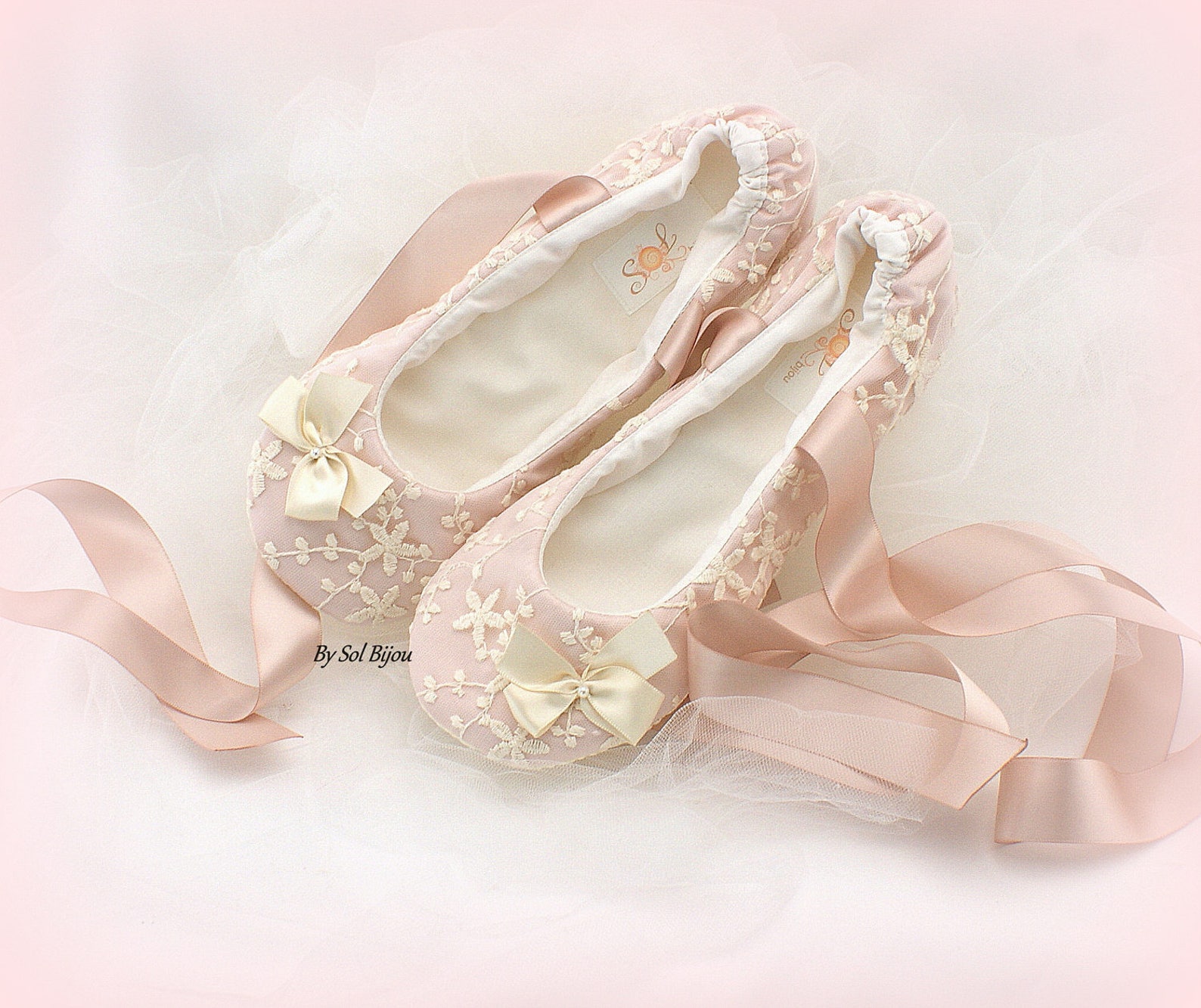 wedding ballet flats shoes with bow in blush pink lace custom ballet slippers
