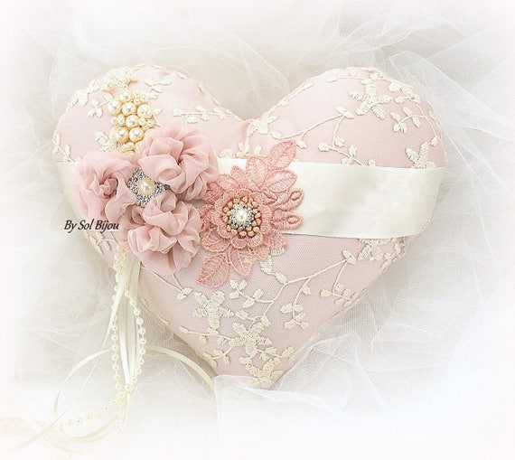 EG_ Romantic Wedding Ring Box Pillow Double Heart Ribbon Cushion Holder Decor Ho EG_ Romantic Wedding Ring Box Pillow Double Heart Ribbon Cushion Holder Decor Ho