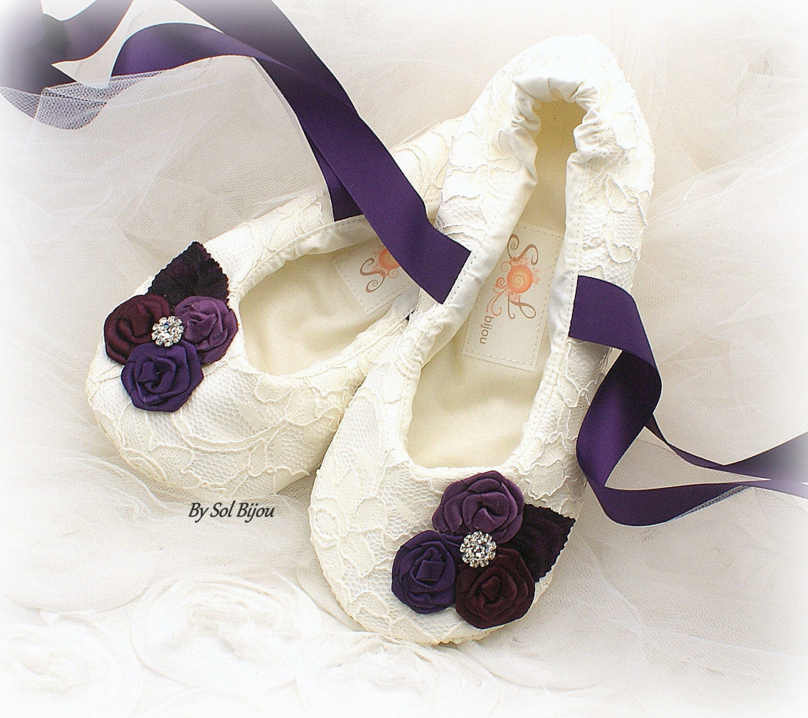 bridal ballet slippers in purple plum and ivory wide foot ballet shoes any size