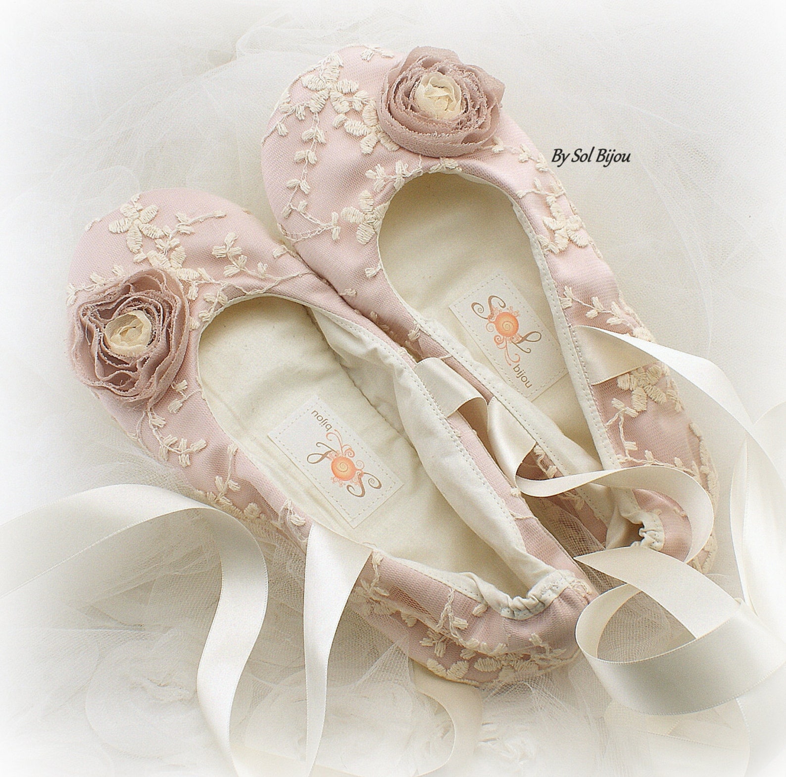 rose blush and ivory wedding ballet shoes with ribbons lace ballet slippers vintage style