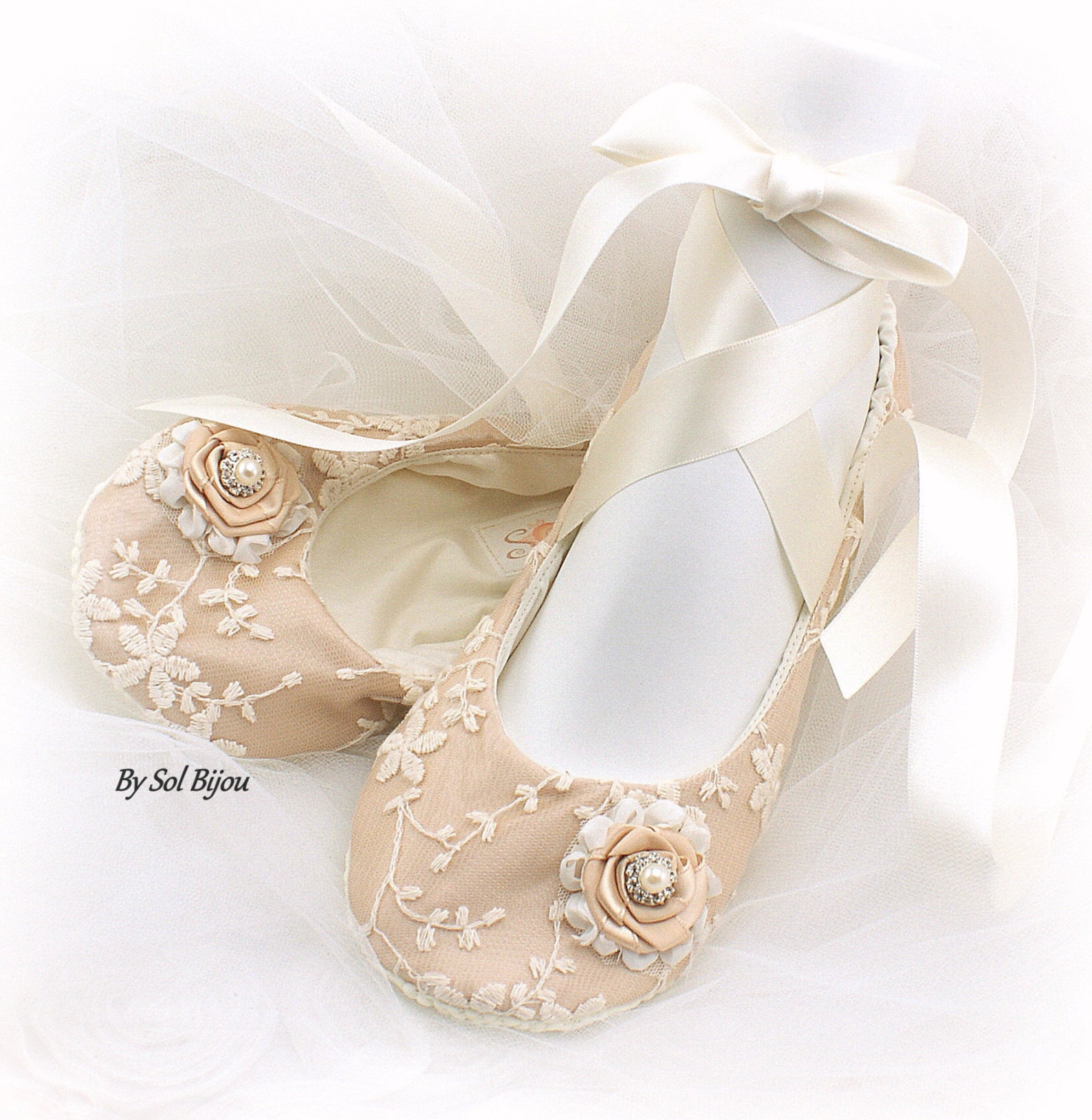 custom wedding ballet slippers in champagne and ivory flat shoes for brides