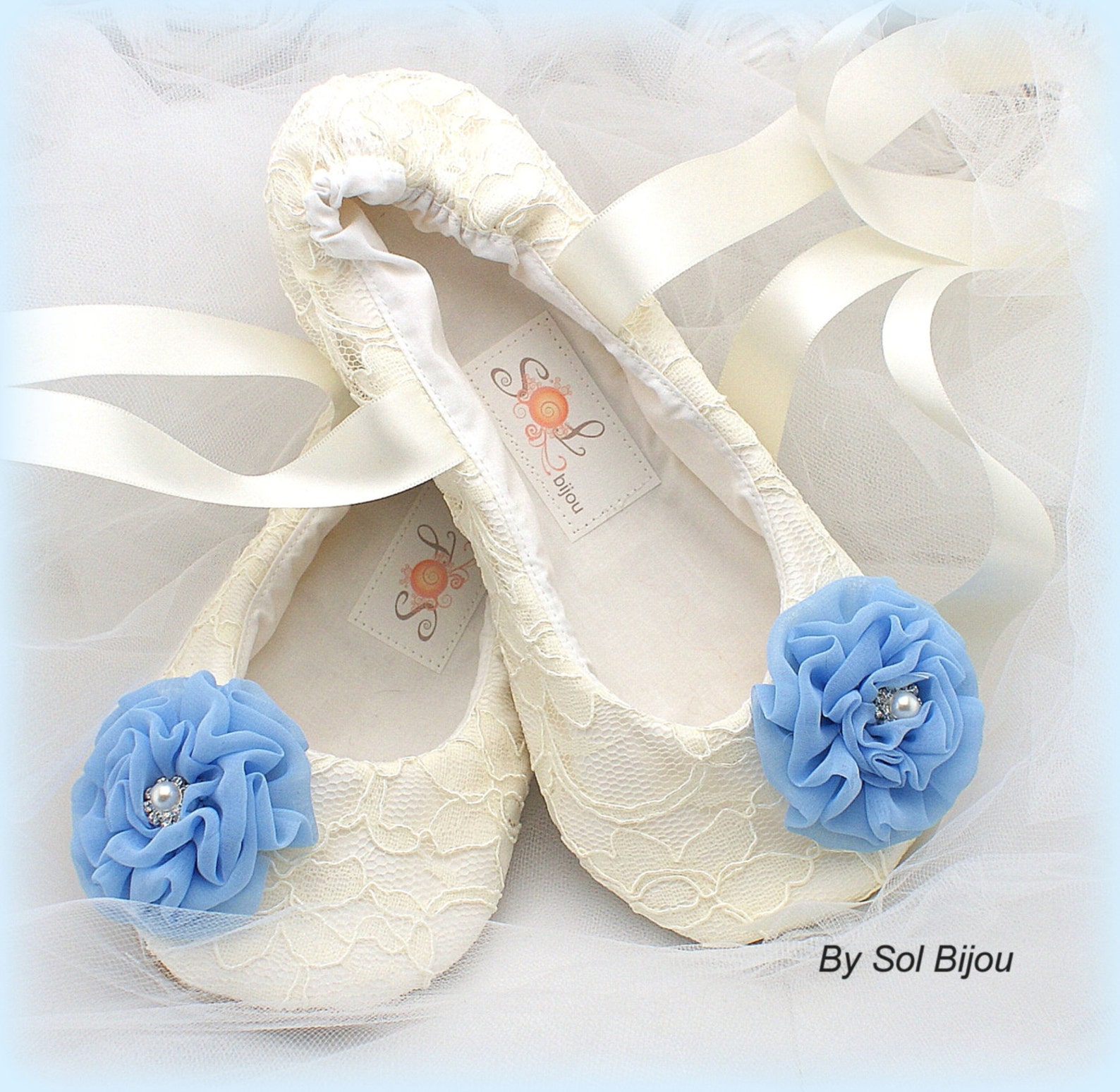 Wedding Ballet Flats Shoes White Light Blue Lace Ballet Slippers Bridal ...