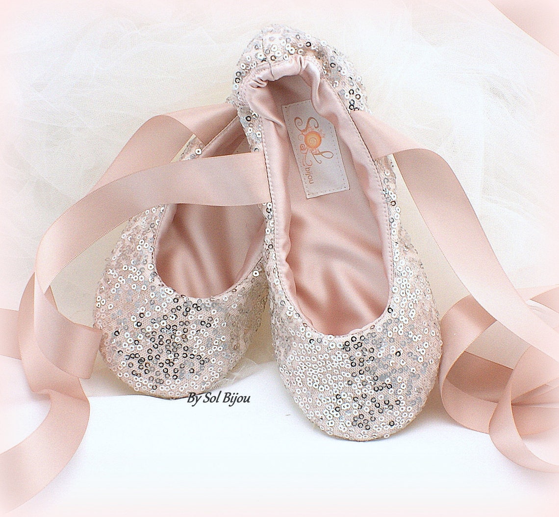 Women Sequin Ballet Shoes in Silver and Rose with Ankle Etsy