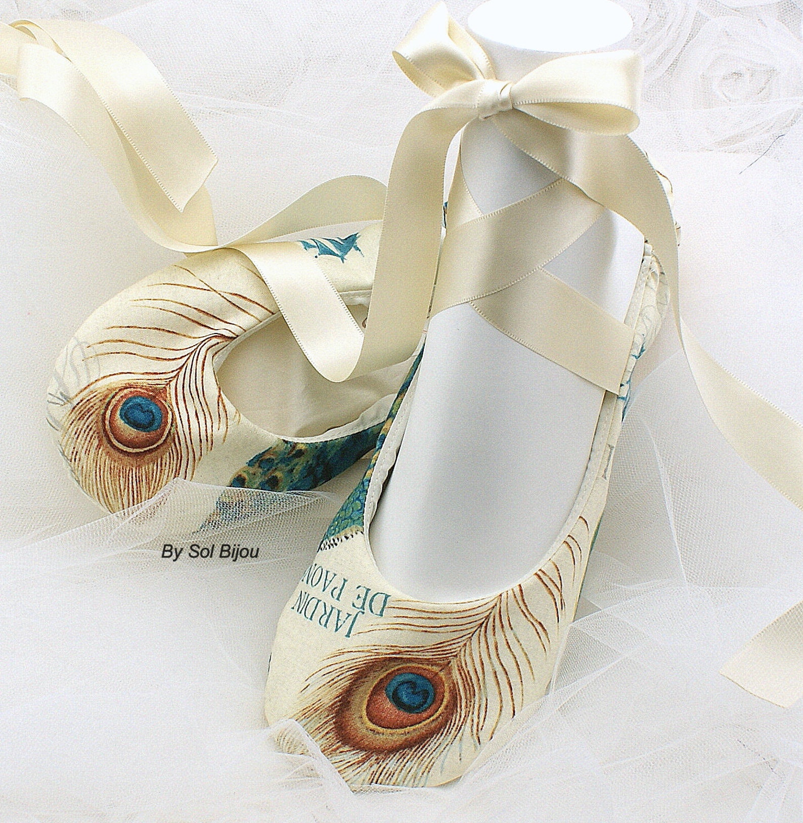 peacock flats, ballet flats, ivory, teal, blue, green, cocoa, wedding shoes, peacock wedding, lace up, ballerina slippers, flowe