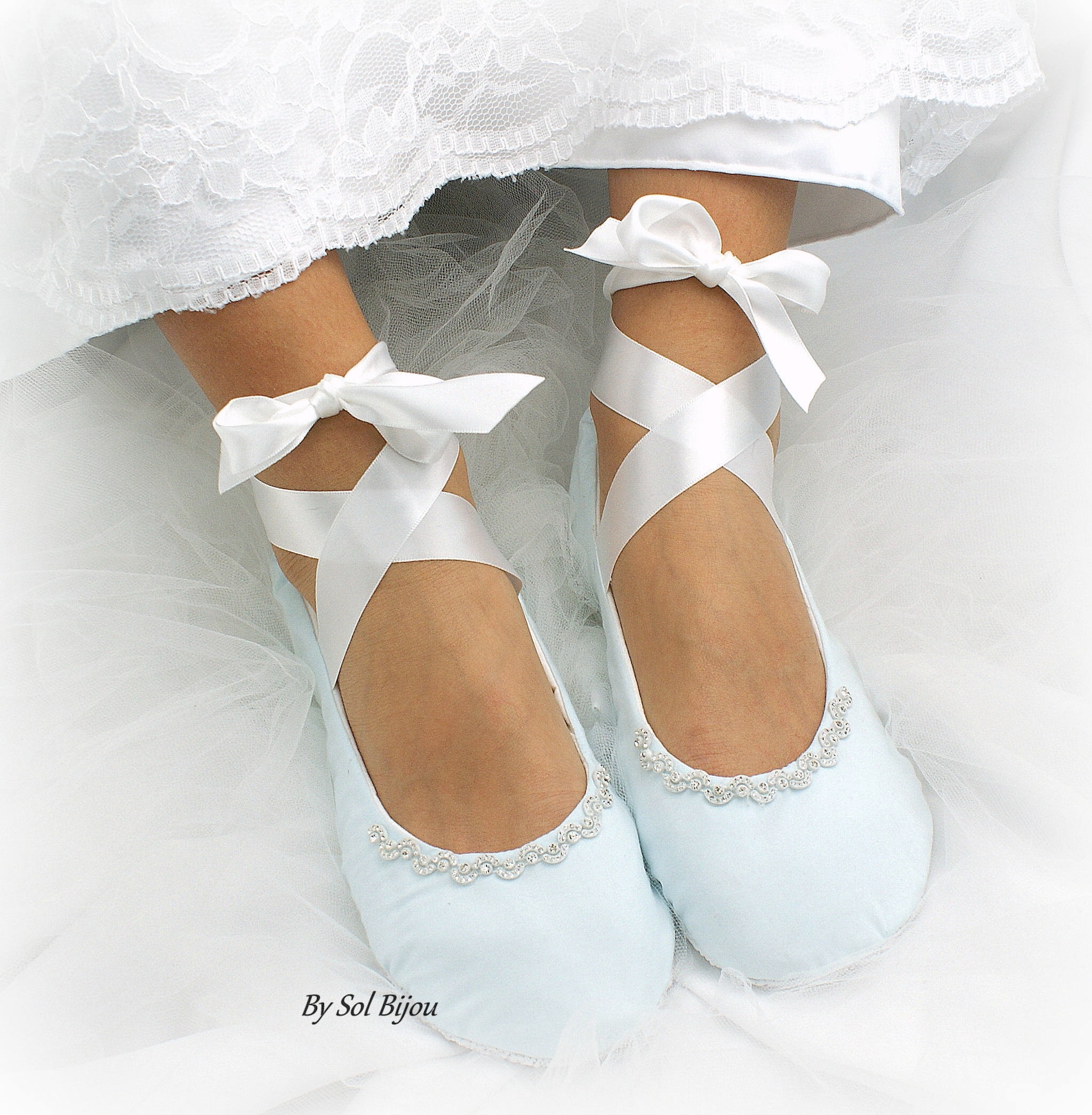 white bridal flats