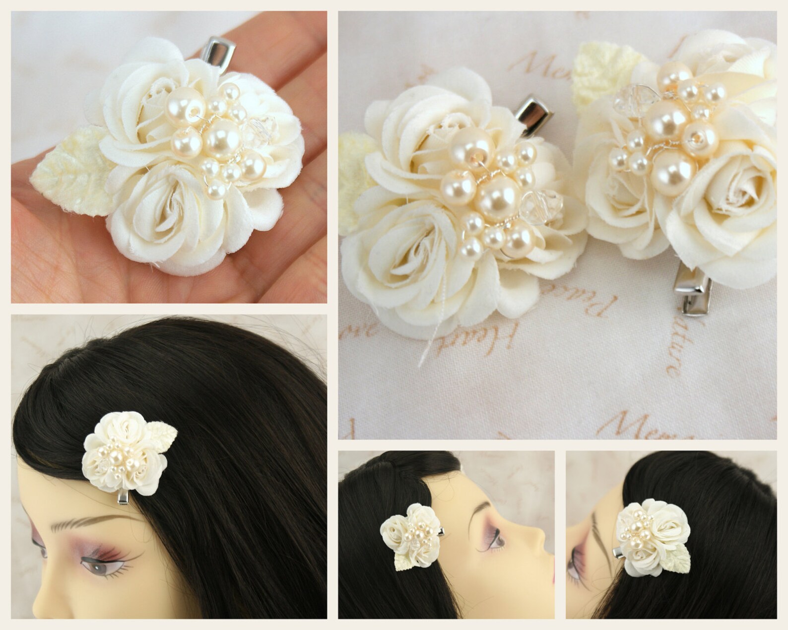 Bridal Hair Clips Fascinators in Ivory with Handmade Flowers Etsy