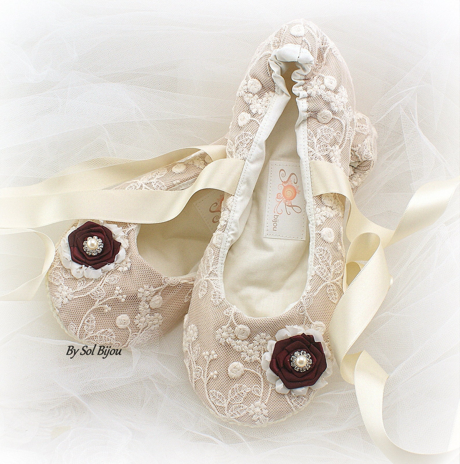 ballet flats, champagne, ivory, burgundy, wine, wedding flats, bridal shoes, flats, vintage wedding, ballet slippers, lace flats