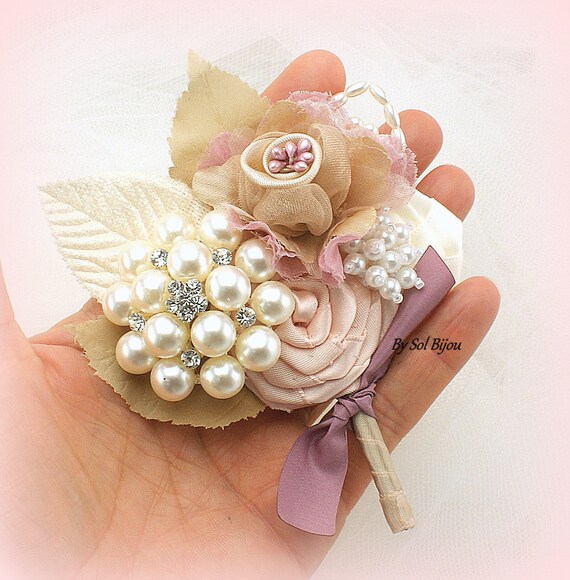 Pink Groomsmen Blush Brooch White Bout Elegant Feathers Corsage Groom Boutonniere Button Hole Brooch Boutonniere Pearls