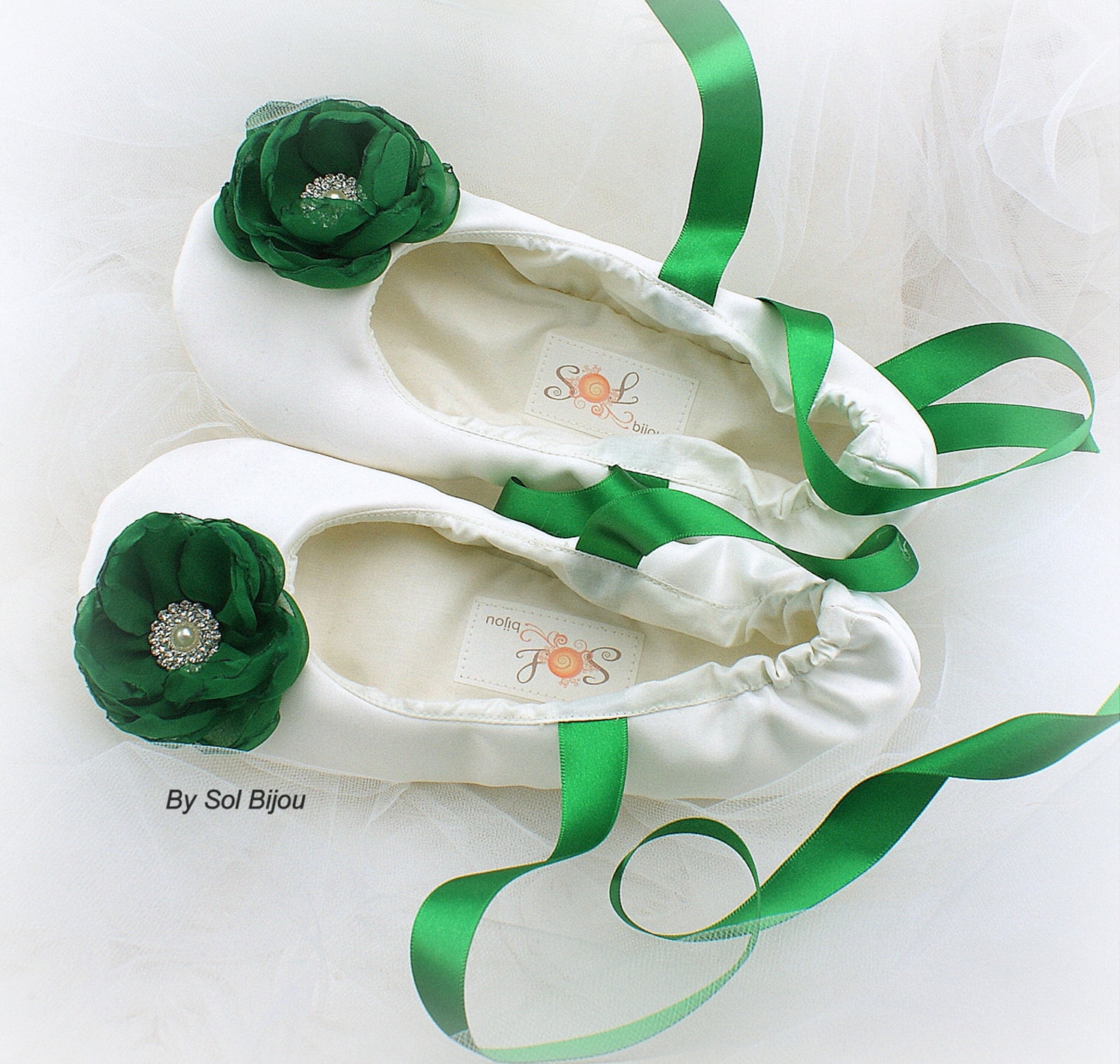 emerald green and ivory bride ballet slippers lace shoes for brides