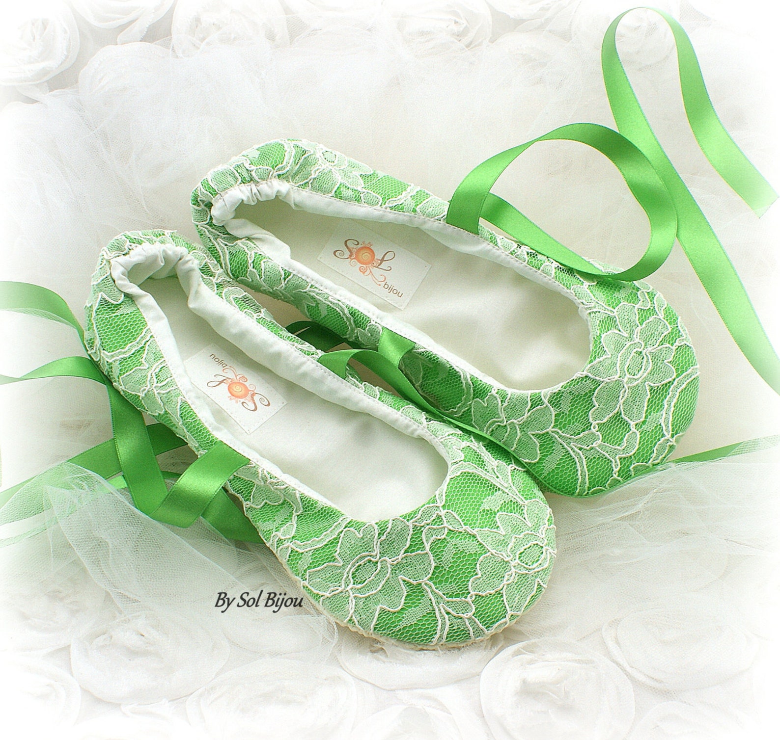 green ballet shoes flats, moss green, green ballet slippers, green wedding flats, irish green flats, lace ballet shoes, custom w