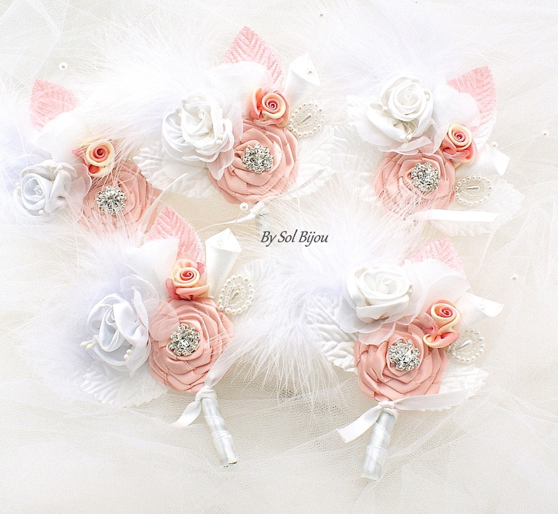 Pink Groomsmen Blush Brooch White Bout Elegant Feathers Corsage Groom Boutonniere Button Hole Brooch Boutonniere Pearls