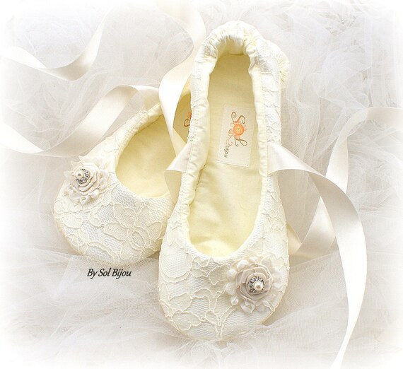 Ivory Lace Shoes Ballet Style Wedding 