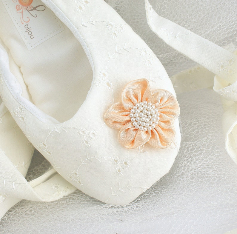 Ivory Wedding Ballet Slippers with Peach Flowers Elegant | Etsy