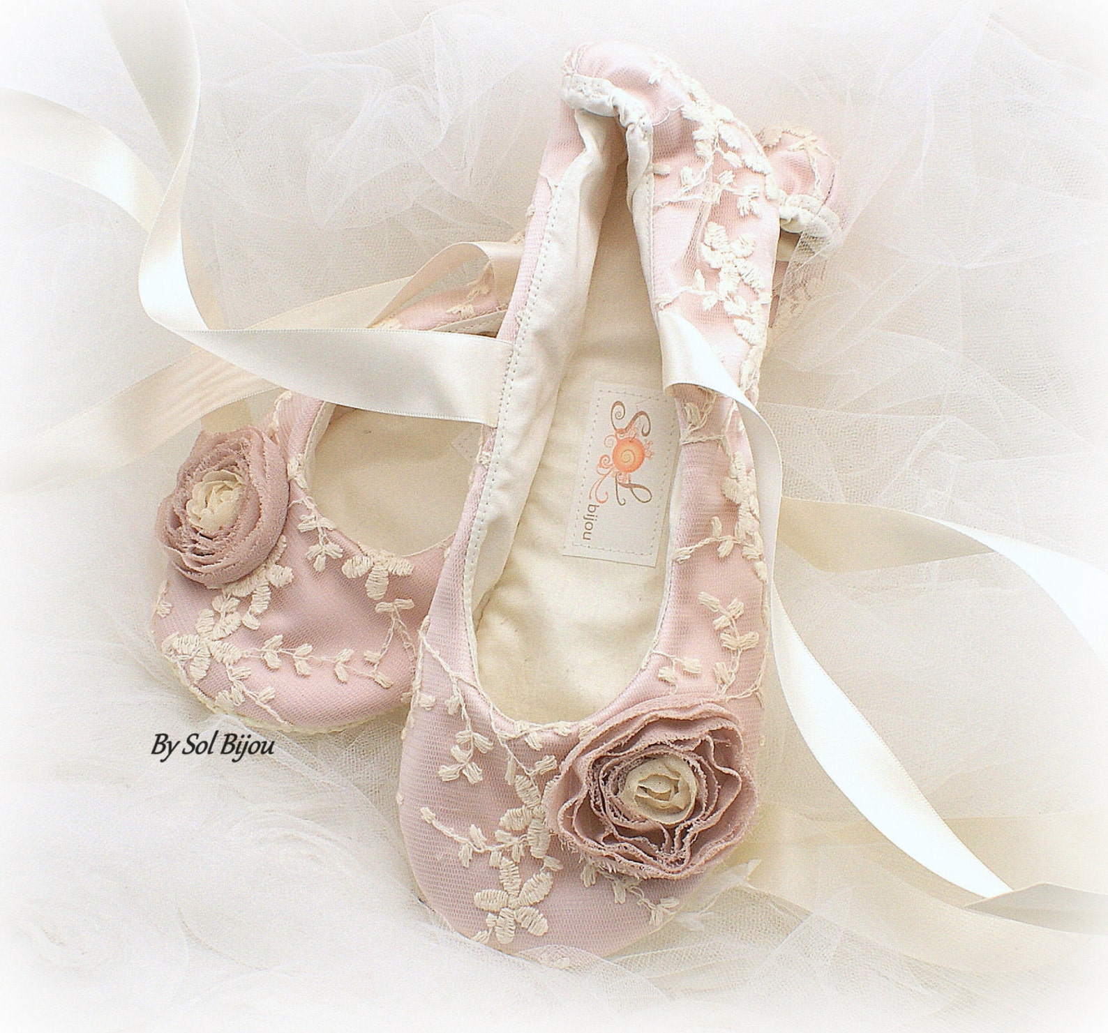 rose blush and ivory wedding ballet shoes with ribbons lace ballet slippers vintage style