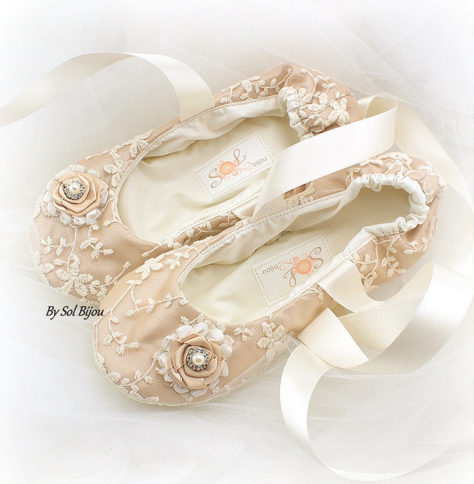 custom wedding ballet slippers in champagne and ivory flat shoes for brides