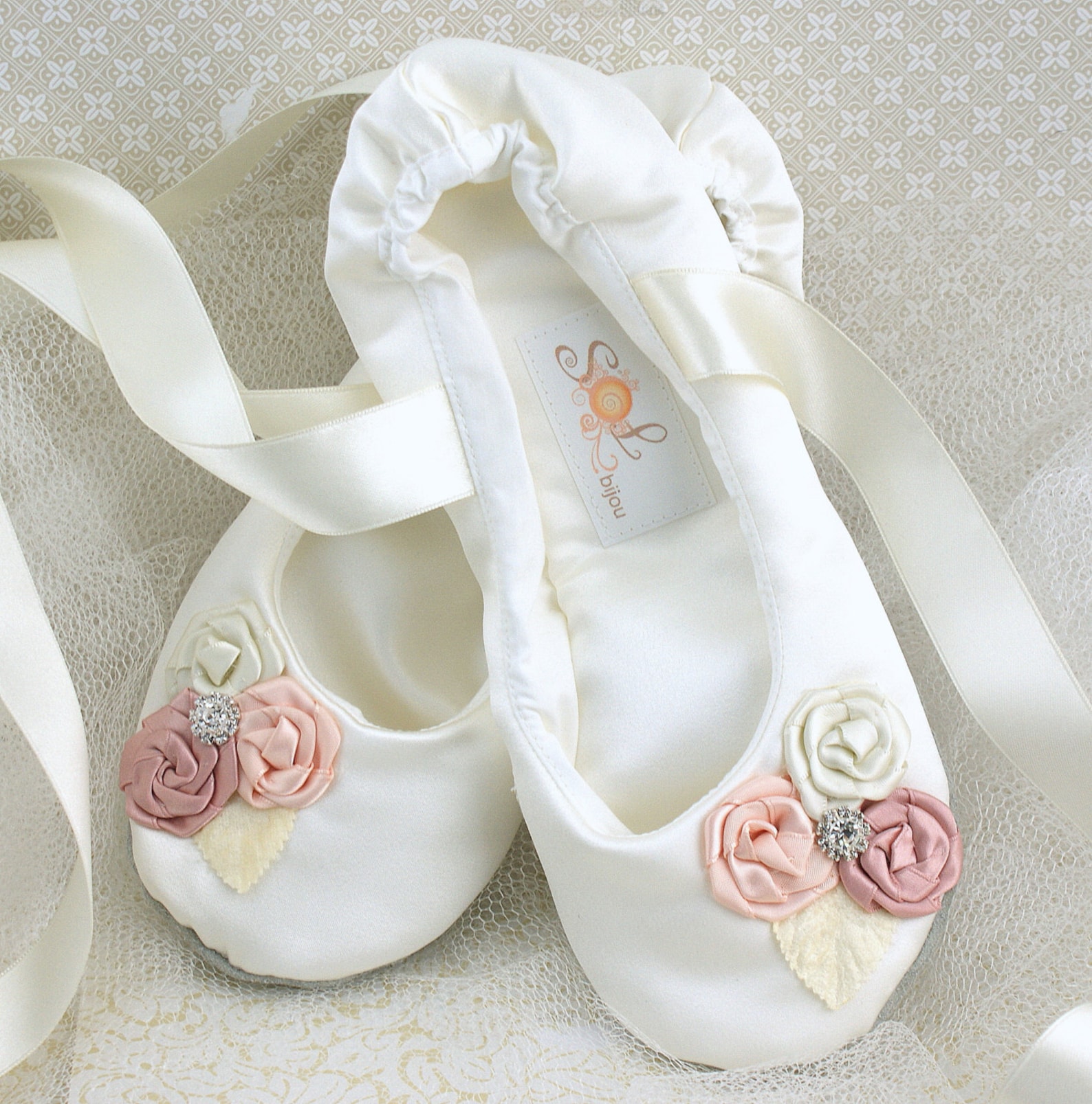 ivory ballet shoes, blush, cream, pink, wedding shoes, bridal ballet slippers shoes, satin bridal flats, flats with flowers