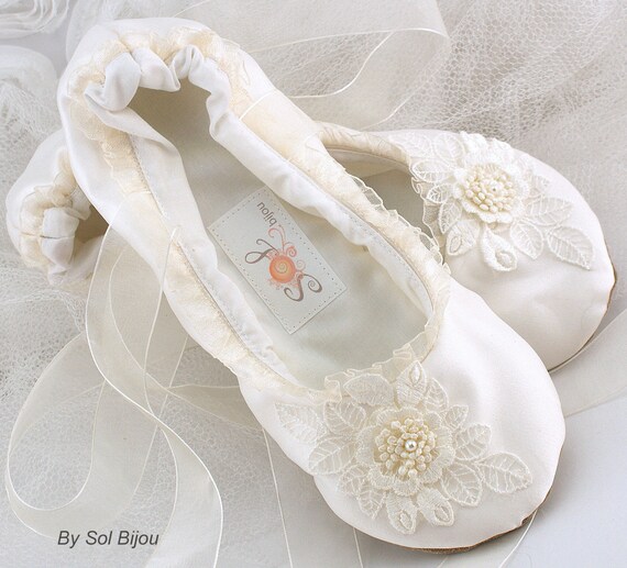ivory satin ballet pumps