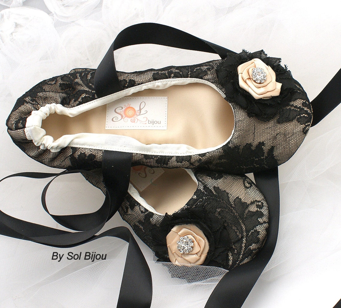 black fabric ballet flats