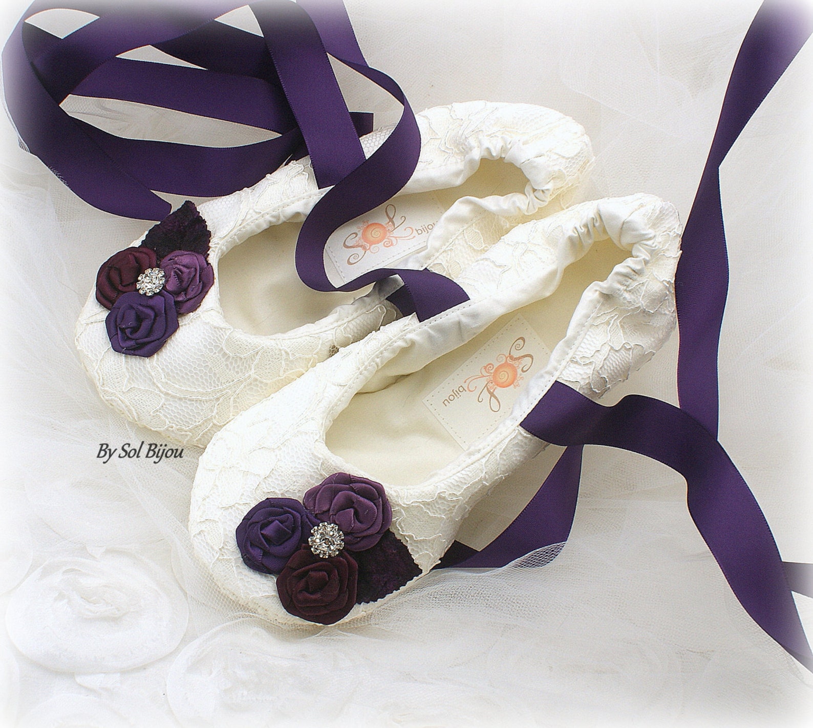bridal ballet slippers in purple plum and ivory wide foot ballet shoes any size