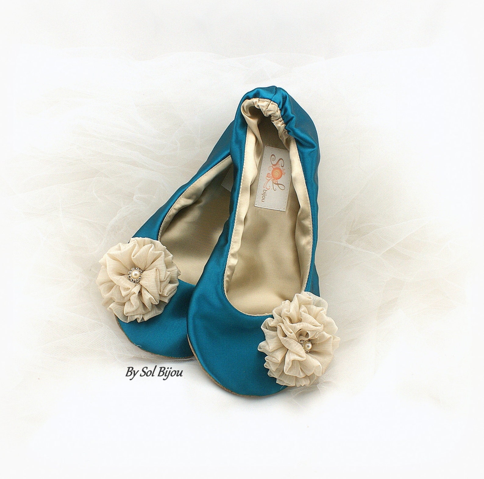 teal and gold wedding ballet flats, teal ballet shoes, turquoise wedding flats shoes, teal satin bridal flats