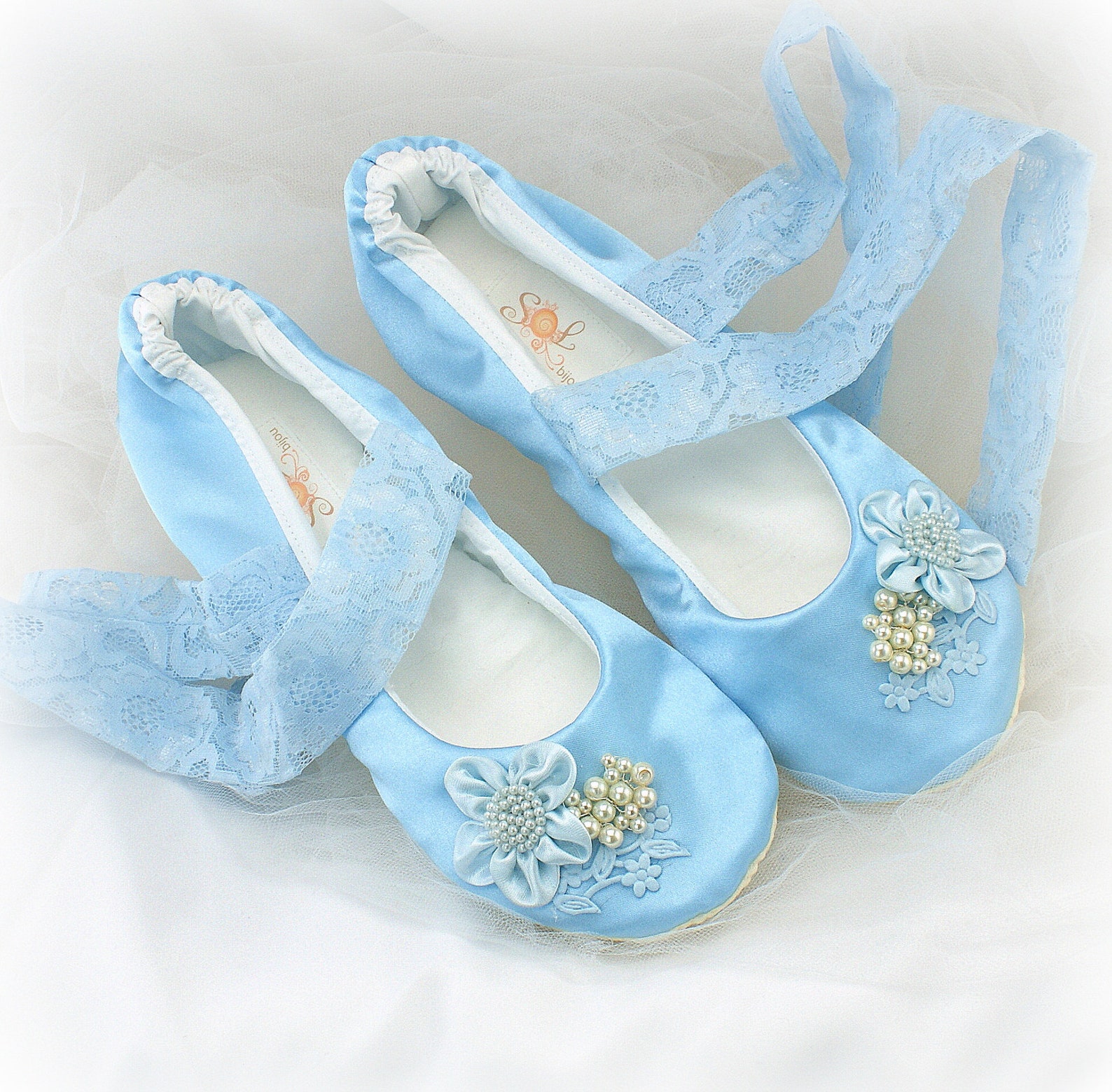 Wedding Ballet Shoes in Blue Satin with Lace Side Ties and | Etsy