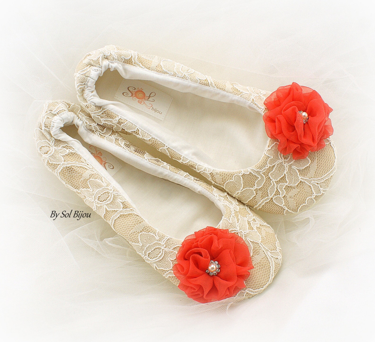 coral lace wedding shoes