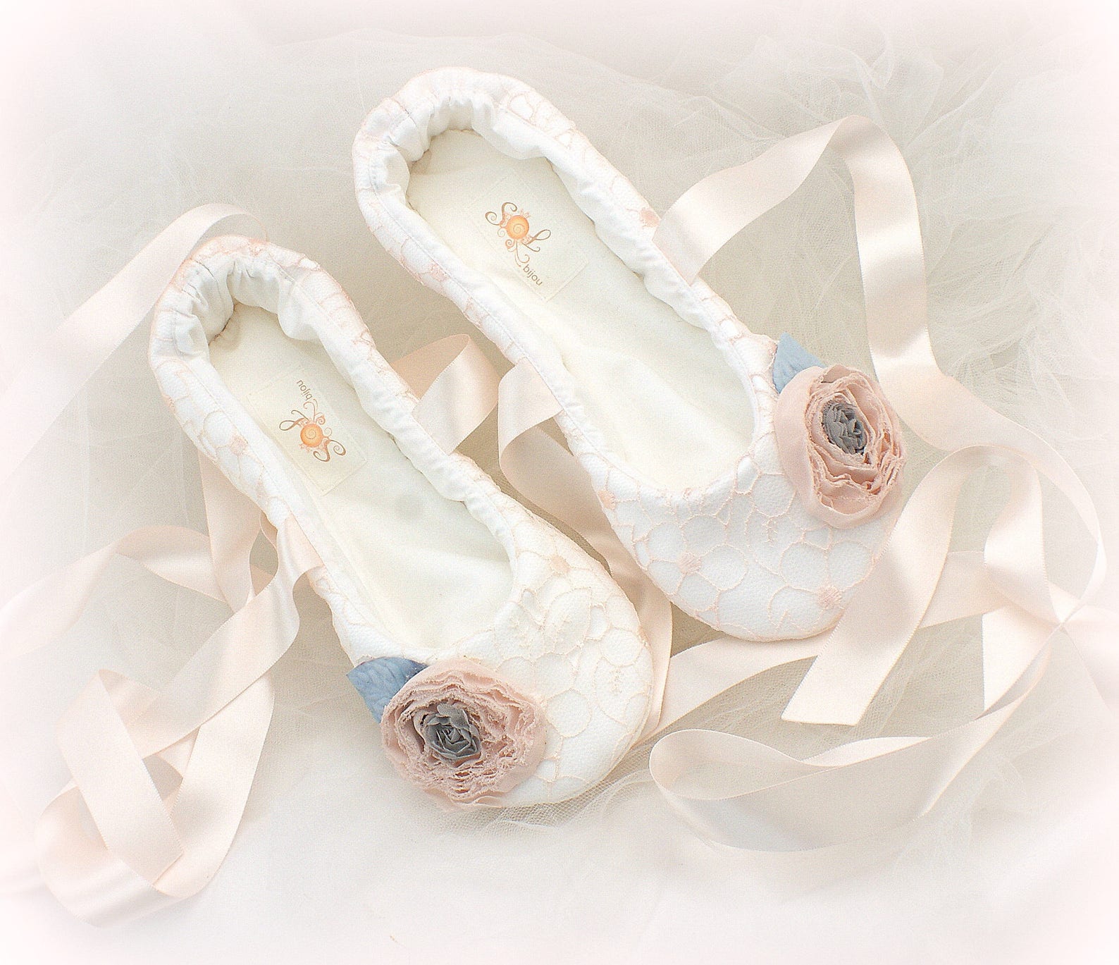 wedding ballet shoes blush ivory and blue wedding slippers with flowers custom ballet shoes ivory wedding flats shoes