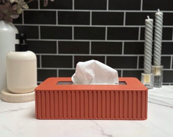 Short Tissue Box Cover - Modern Fluted Design - Fits short rectangular tissue boxes