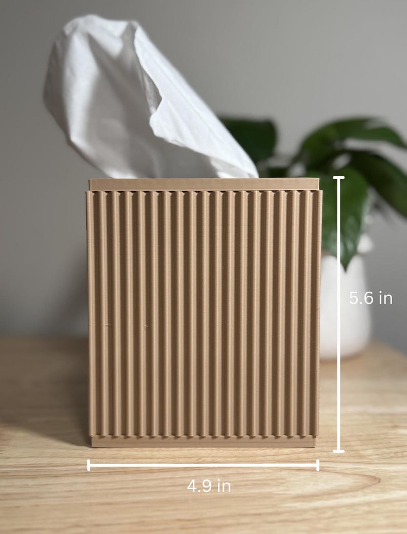 Beige ribbed tissue box cover external dimensions