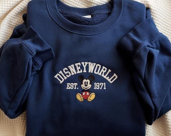 Sudadera bordada de Mickey Mouse de Disney World, Suéter de Disney World 1971, Sudadera de cuello redondo de Mickey Mouse, Camiseta de viaje a Disney, Sudadera de Mickey Mouse de Disney