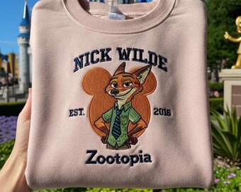 Nick Wilde Embroidered Sweatshirt, Zootopia Fox Crewneck, Disney Trip Outfit, Nick and Judy Shirt, Disneyland Hoodie, Family Disney Shirt