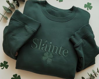 Embroidered Retro Slainte Sweatshirt, Womens Lucky Shirt, St Patricks Day Shirt, Shamrock Shirt, Lucky Clover Irish Shirt, Funny Irish Shirt