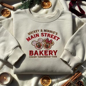 Disney Main Street Bakery Embroidered Sweatshirt, Mickey Minnie Gingerbread Tee, Disney Bakery Christmas 2025 Shirt, Disney Christmas Party