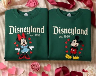 EMBROIDERED Disneyland Vlentine Sweatshirt, Mickey and Minnie Couple Sweater, Disney Couple Matching, Matching Valentine, Couple Disney Trip