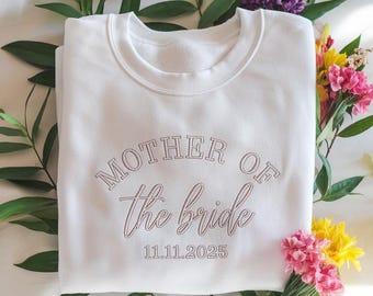 Sudadera bordada personalizada para madre de la novia, camisa personalizada para la fecha de la boda, camisa para la madre de la novia, camisa para la boda, camisas para la boda