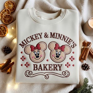 EMBROIDERED Mickey and Minnie Main Street Bakery Sweatshirt, Disney Christmas Gingerbread Shirt, Disneyland Christmas Sweater, Disney Cookie