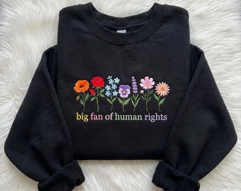 Big Fan of Human Rights Embroidered Sweatshirt, Social Justice Shirt, Support Immigrant Hoodie, Political Protest Shirt,Activist TShirt