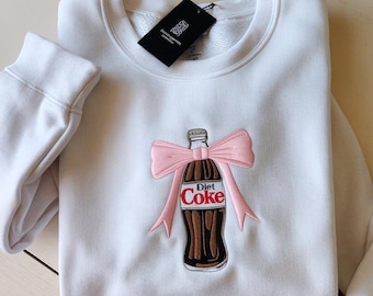 Embroidered DIET COKE Pink Bow Sweatshirt, Diet Coke Sweatshirt, Diet Coke Sweaters, I Need A Diet Coke Sweatshirt, Gift for Coke Lover