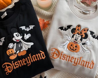 EMBROIDERED Mickey Minnie Halloween Couple Sweatshirt, Mickey Minnie Ghost Shirt, Disneyland Halloween Shirt, Spooky Fall Disney Crewneck