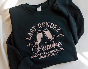 Sweat EVJF Veuve Last Rendez-vous brodé, chemise Bach Veuve Before Vows, t-shirts pour la mariée, EVJF avec champagne