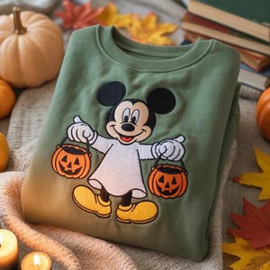 EMBROIDERED Disney Mickey Ghost Sweatshirt, Mickey Halloween Shirt, Disney Halloween Shirt, Spooky Season Shirt, Disneyland Halloween
