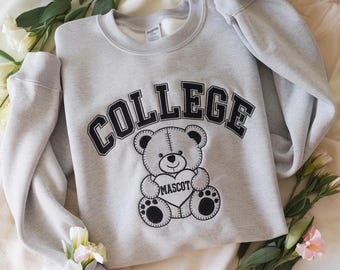 EMBROIDERED Custom College Mascot Sweatshirt, Personalized University Bear Crewneck, School Pride Shirt,College Spirit Top,Cute College Gift