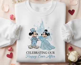 Sudadera bordada de Mickey y Minnie para la boda, suéter Disney "Just Married", jersey "Happy Ever After", atuendo de pareja de luna de miel de Disney