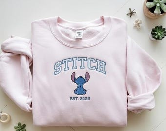 Stitch Embroidered Sweatshirt, Disney Stitch Sweater, Lilo and Stitch Crewneck, Disney Trip Shirt, Cute Stitch Shirt, Stitch Kids Sweater