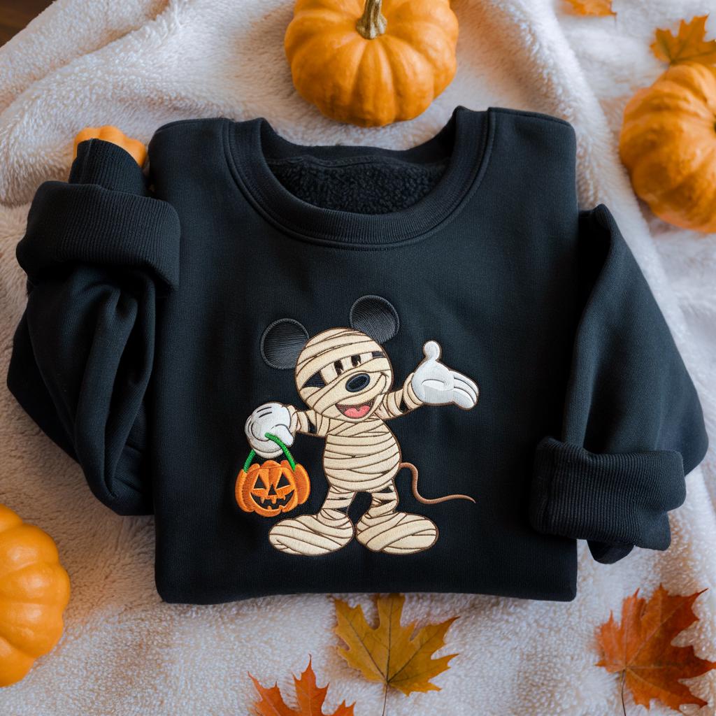 Mickey Halloween Embroidered Sweatshirt, Mickey Mummy Shirt, Disney Halloween Crewneck, Spooky Mickey Fall Sweater, Disney Halloween Party