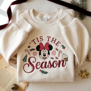 EMBROIDERED Minnie Christmas Sweatshirt, Disney Tis the Season Sweater, Holiday Minnie Crewneck, Disney Xmas Shirt, Minnie Merry Xmas Shirt