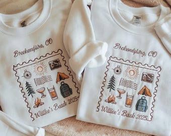 EMBROIDERED Camp Bachelorette Sweatshirt, Custom Camp Bachelorette Party Shirts, Luxury Social Club Bach, Outdoor Mountain Bride Tee