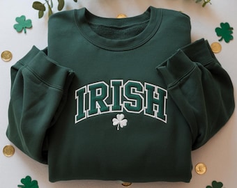 Embroidered Irish Varsity Sweatshirt, Irish Shamrock Sweater, St Patrick Day Shirt, Classic Irish Sweatshirt, Irish Pride Apparel, St Paddy